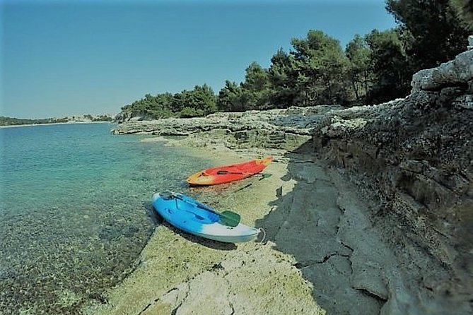 1.5-hour Clear Kayak Rentals: Explore Verudela Cave & Islands - Swimming, masks, and the sunset finish