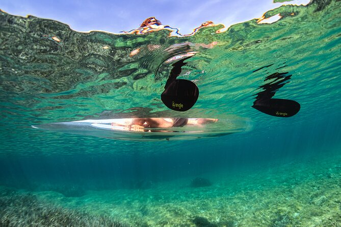 Clear Kayak Tour to Canyon, Island Cliffs & small Cave - Looking through the kayak over the Adriatic