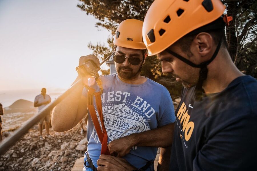 Dubrovnik: Sunset Zip Line Experience Followed by Wine - Learning the equipment before the real launch