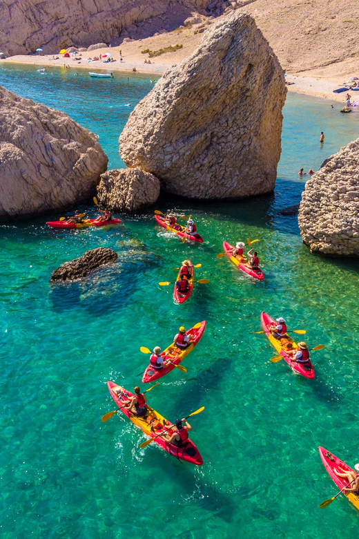 From Metajna/Novalja: Pag Bay Guided Sea Kayaking Tour - From sandy coves to Gače Cave