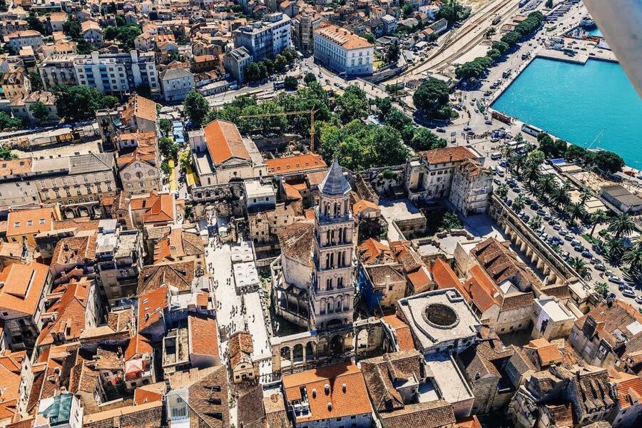 From Sinj: Panoramic Flight over Split - Returning through Solin to the airport