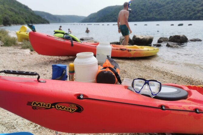 Kayaking Experience in Lim Bay Sea in The Croatian Fjord - The small beach break in the middle of the bay