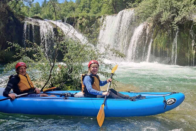 Kayaking Mreznica Waterfalls close to Plitvice Lakes - Swimming behind waterfalls and taking a riverside break