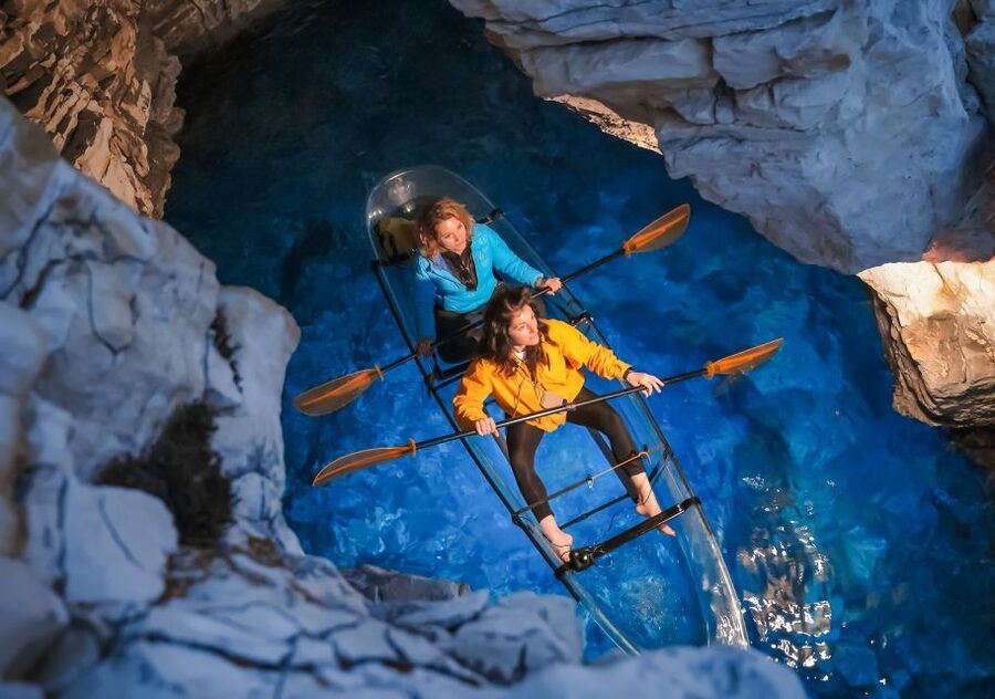 Pula: Night-Time Sea Kayaking Tour in Transparent Kayak - The cave stop gives the tour a clear high point