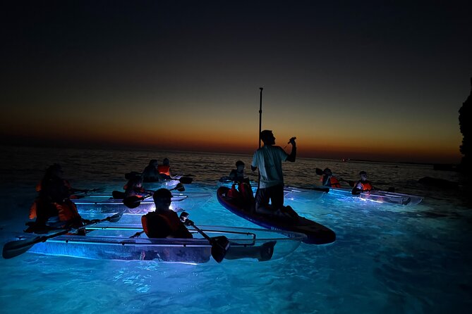Pula: Sunset/Night-time Illuminated Transparent Kayak Tour - Entering the Cave After Dark